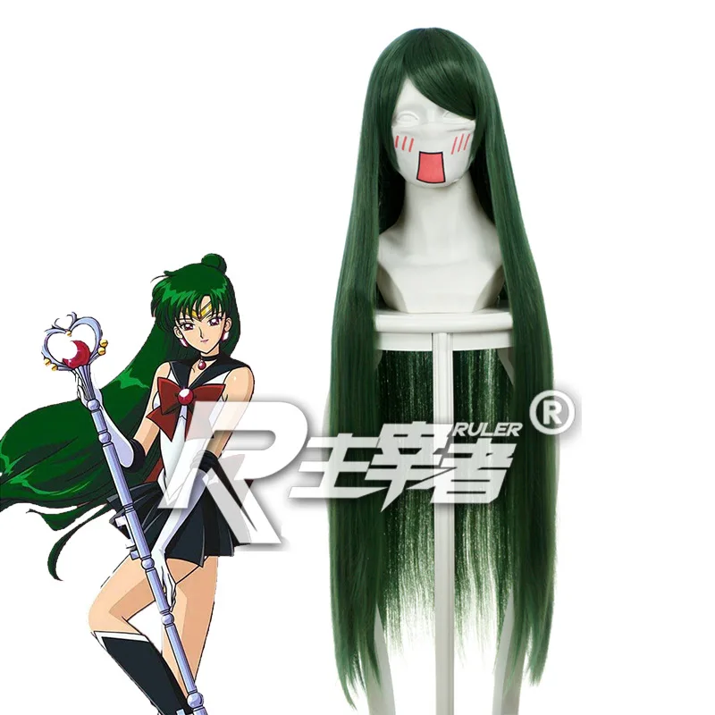 Anime Sailor Moon Meiou Setsuna Cosplay Green Synthetic Heat Resistant Wig Halloween Party Hair +free Cap | Тематическая одежда и