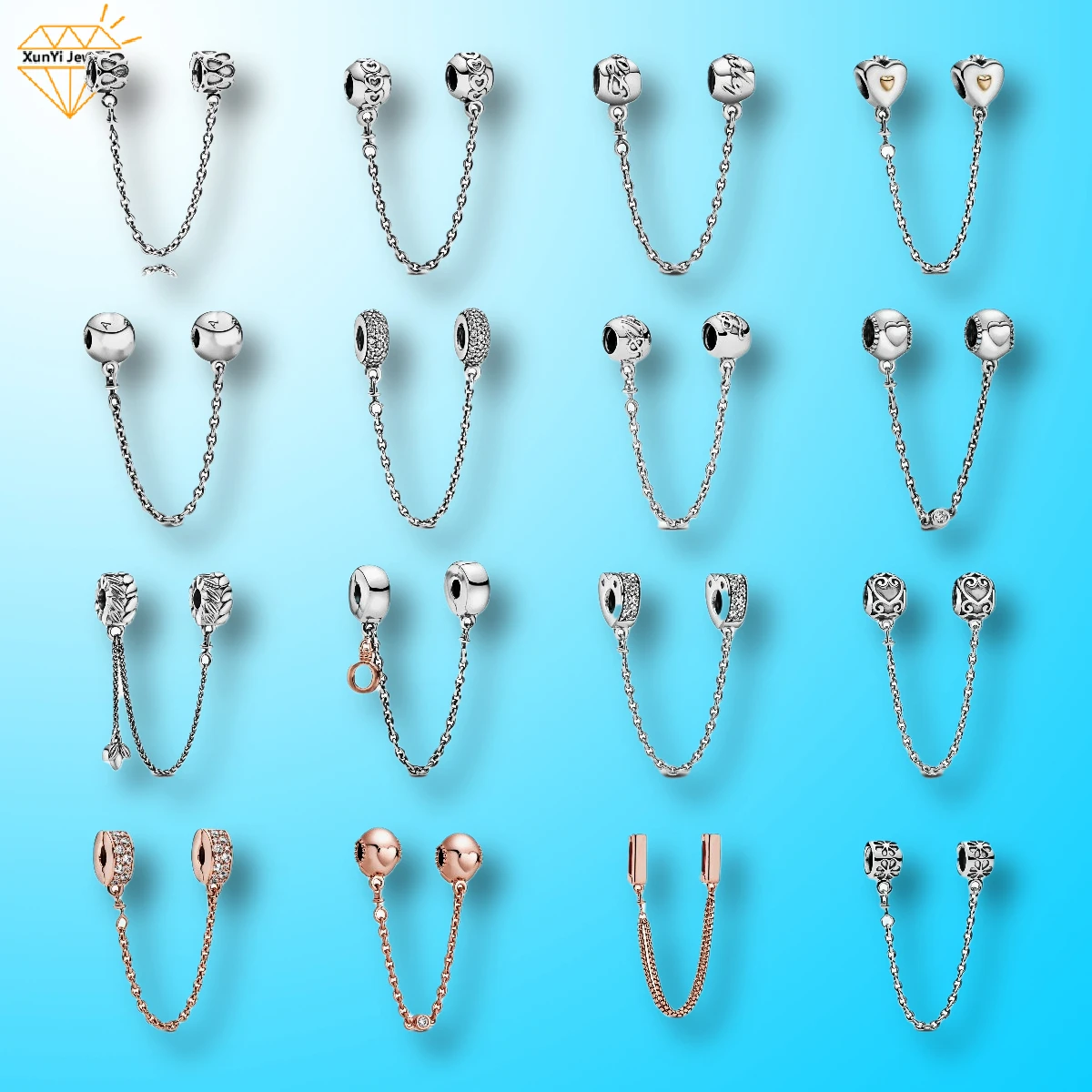 

New Style Sterling Silver S925 Love Loose Beads Bracelet, a Trendy Personality Wind Fixed Clip Anti-skid Safety Chain