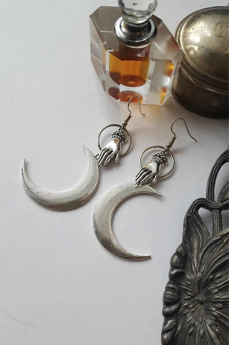 Луна серьги руки ведьма альтернативный готический бохо кельтский язычник Wiccan luna