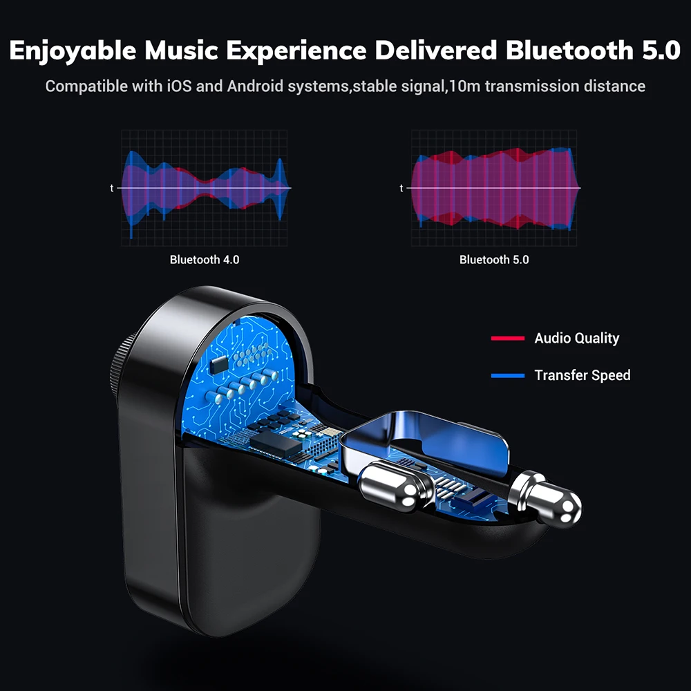 Автомобильное зарядное устройство TOPK 4 1 а с двумя USB портами fm передатчик Bluetooth