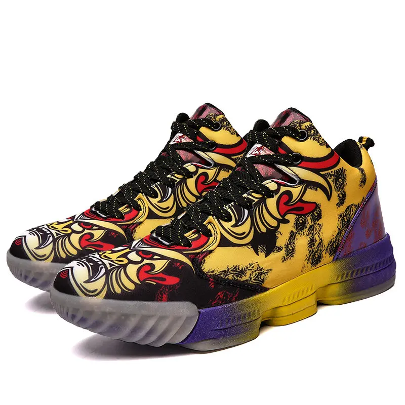 yellow and purple Мужские баскетбольные кроссовки Jordan, противоударные баскетбольные кроссовки с высоким берцем, Мужские ботинки в стиле ретро, китайский стиль, обувь унисекс - Цвет: yellow and purple
