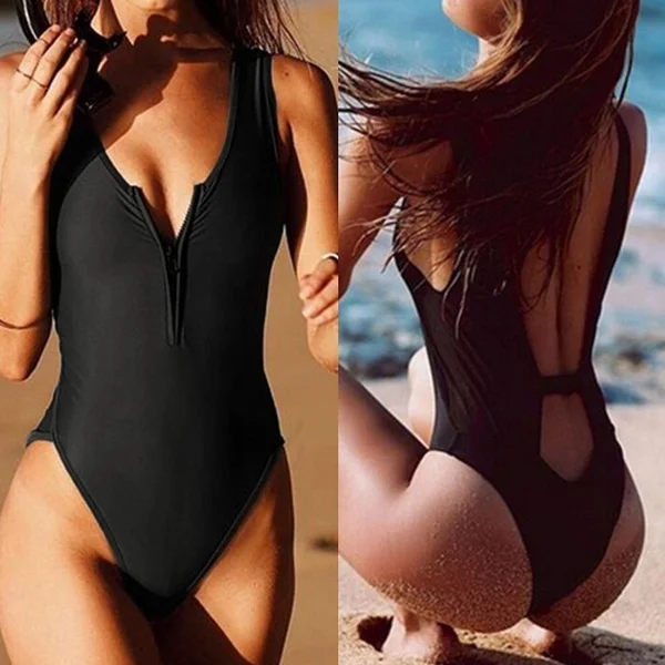 

Women Sexy Bodysuit Zipper One Piece Swimsuit Women Push Up Swimwear Bodysuit Backless Bathing Suit Beach Wear
