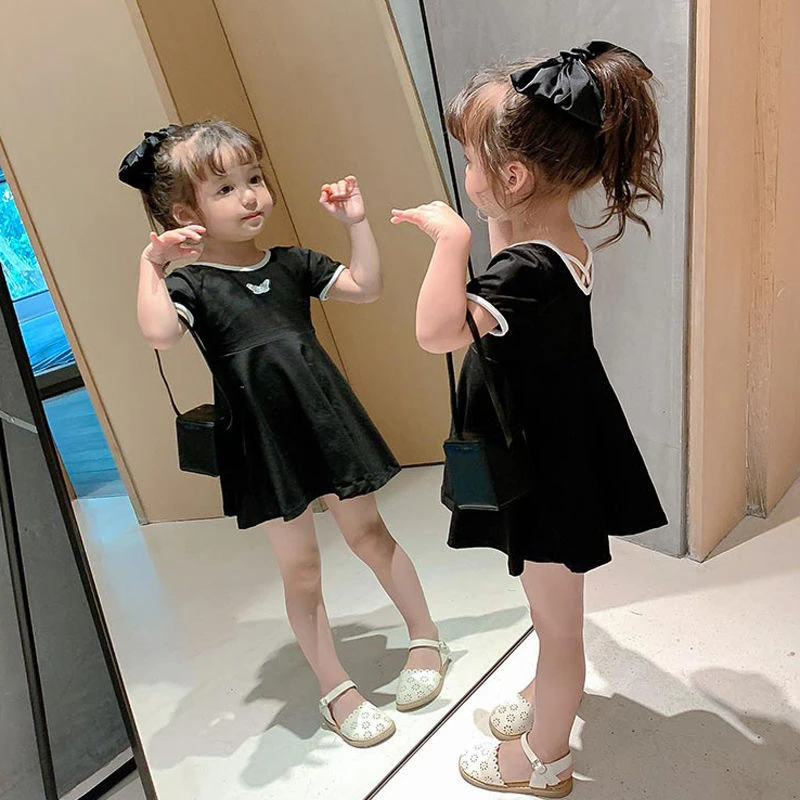 

Y.L.STUDIO Summer Mini Dress For Toddler Girls Pure Cotton O-Neck Kids Girls Fashion Dress Short Sleeve Solid Girl's Dress