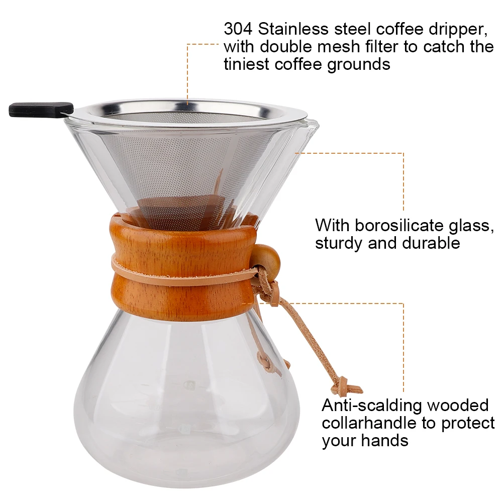 

Classic Glass Hand Drip Coffee Maker Pot Style Pour Filter Over 400ml