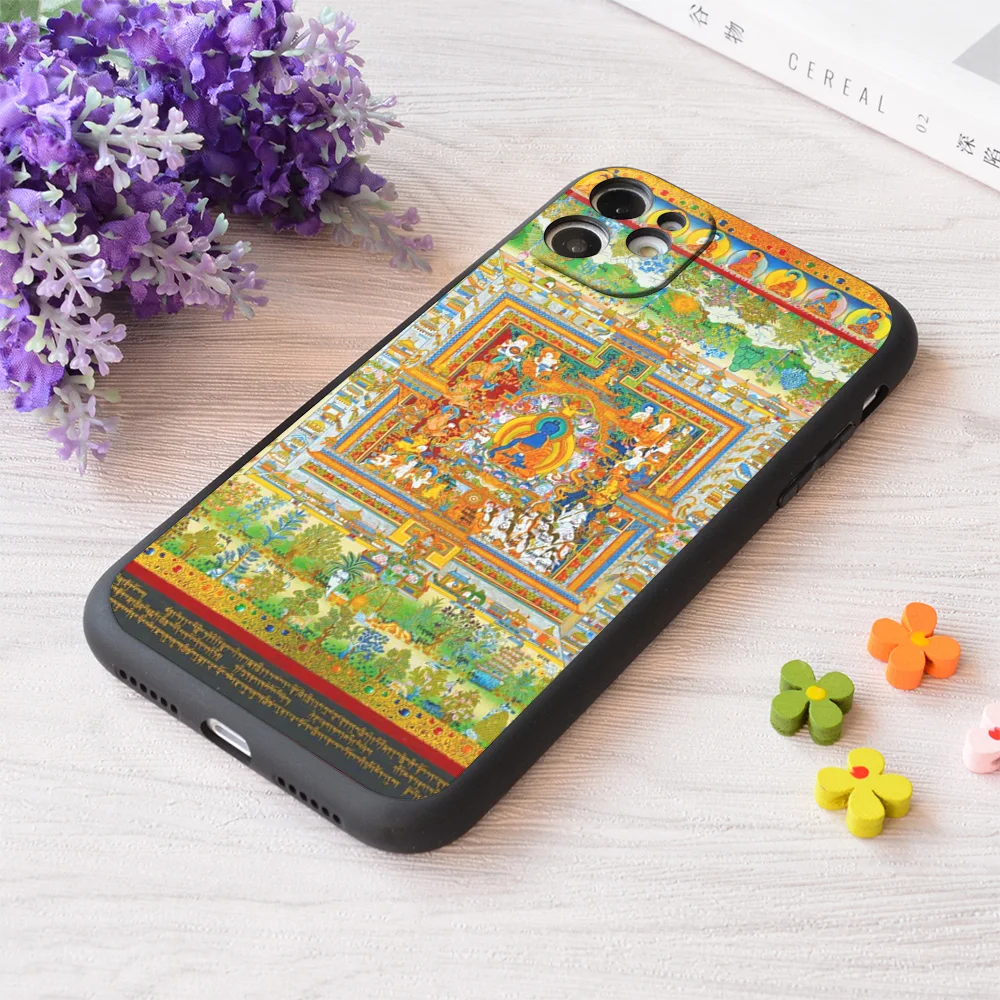 

For iPhone Medicine Buddha's Paradise Psychedelic Print Soft Matt Apple Case
