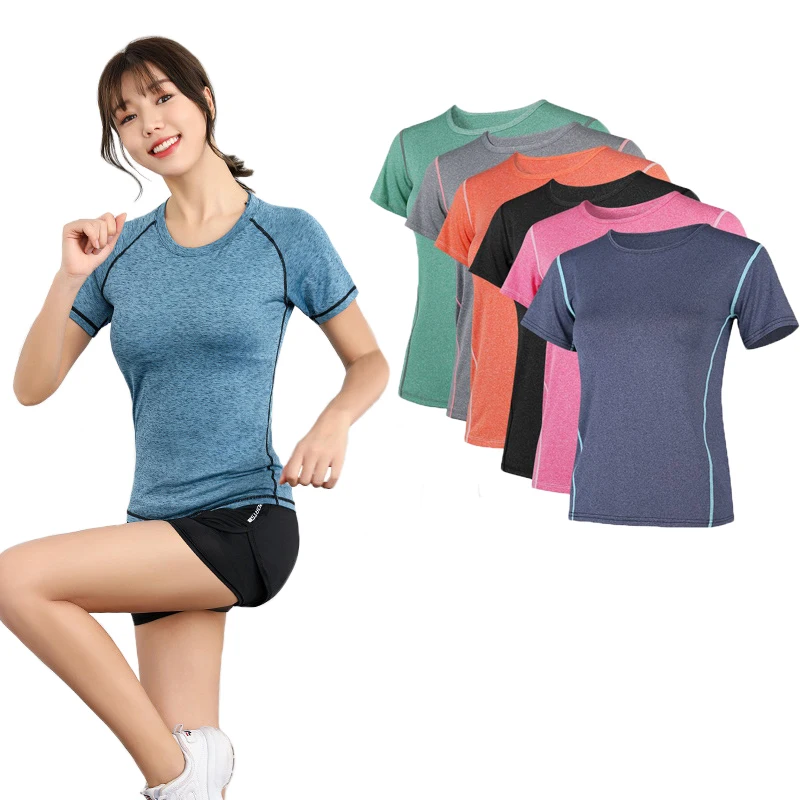

Women Short Sleeve Sexy Yoga T Shirts Solid Sports Quick Dry Fitness Gym Tops Running Breathable Cloth