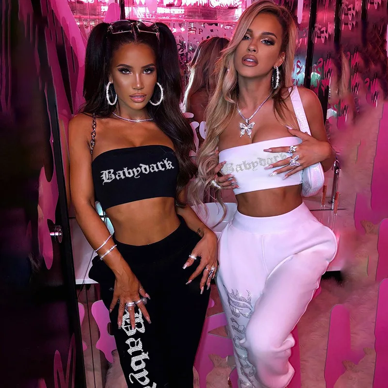 Комплект из двух предметов NCLAGEN Bling Стразы с надписью Женский Топ без бретелек и