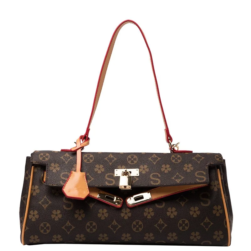 

2021 New Boston Pillow Bag Retro Letter Printing Lock Presbyopia Tote Bag Fashion Single Shoulder Female Bag Trend