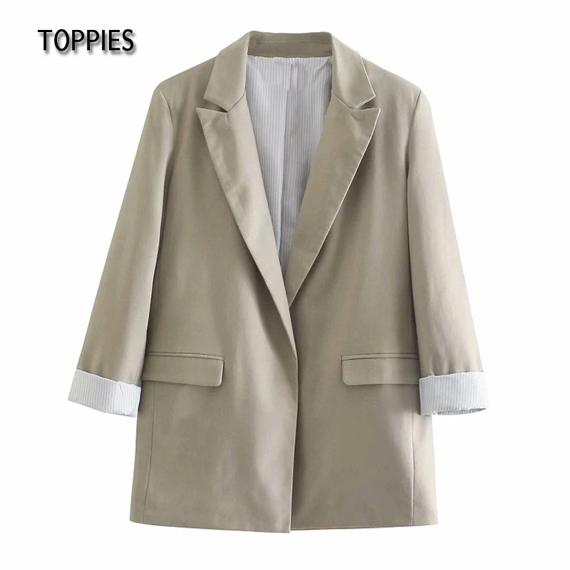 

Toppies Summer Thin Linen Blazer Jacket Woman Leisure Suit Jacket Open Stitch Loose Jacket