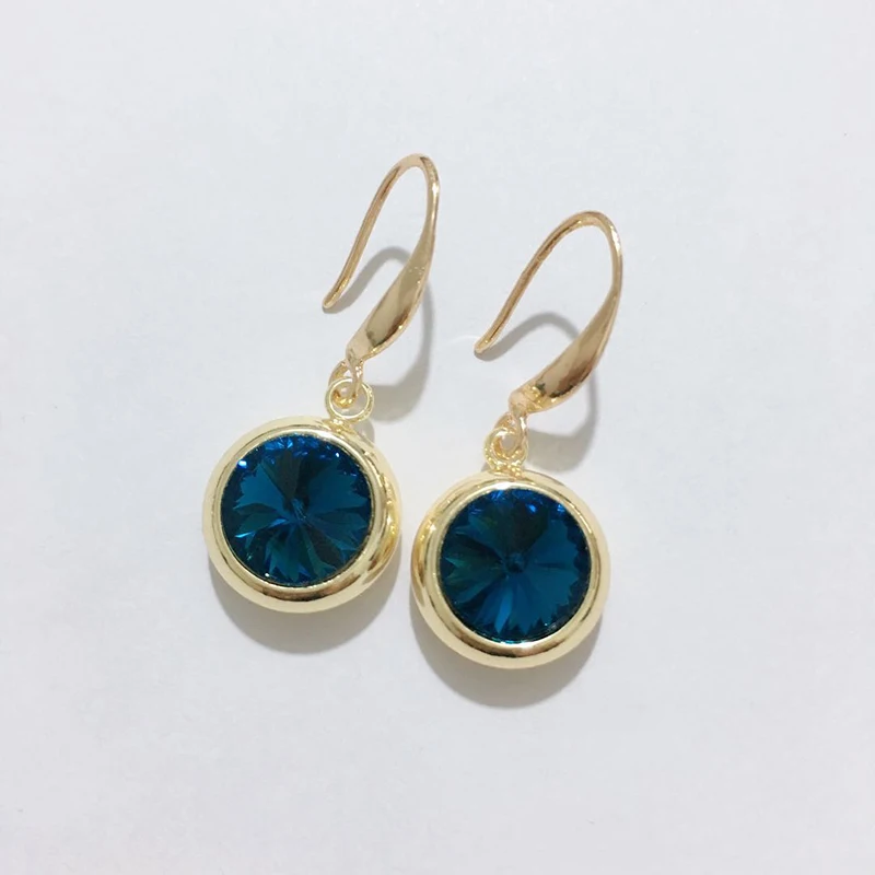 22-gold-lake blue Женские разноцветные серьги MAIKALE, круглые модные серьги-подвески с крючком с золотистым/серебристым покрытием и фианитом для подарка - Окраска металла: 22-gold-lake blue