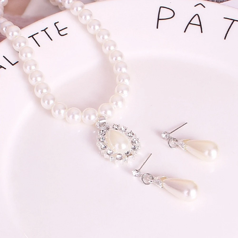 Серьги и ожерелье для женщин серьги с искусственным жемчугом стразами