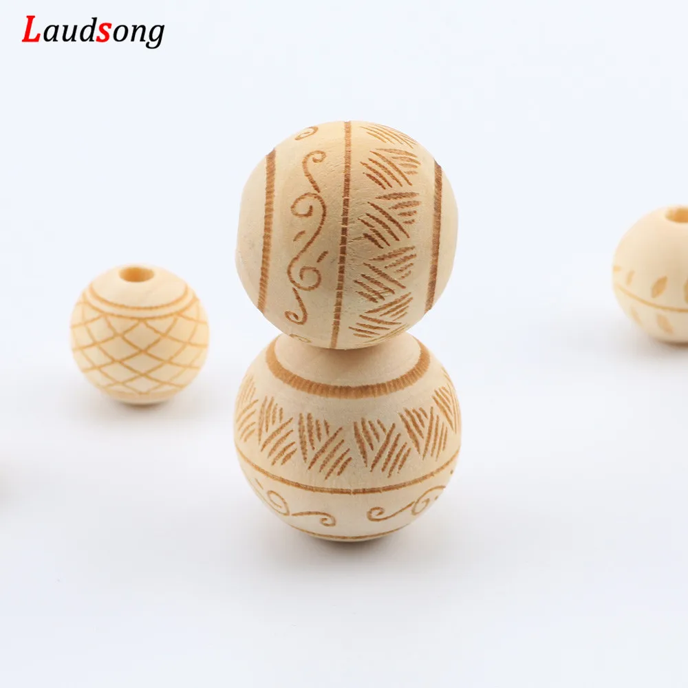 Luadsong 20-25mm Natural Wooden Beads Lead-free Round Wood Flower For Diy Baby Jewelry Making Pacifier Clip Teething Toys | Украшения и