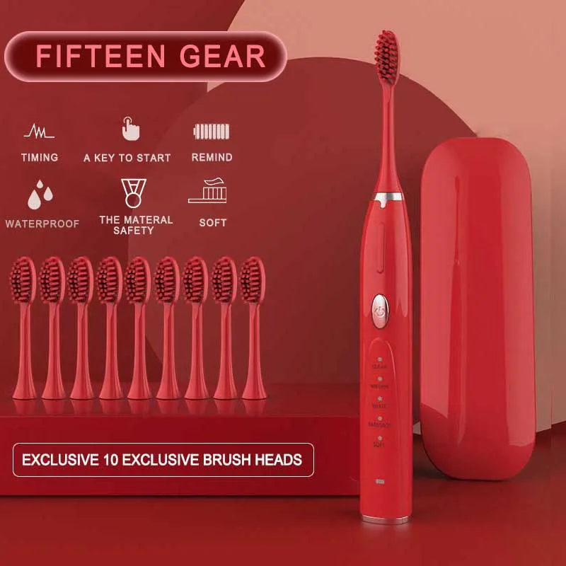 Ультразвуковая электрическая зубная щетка с 10 сменными насадками