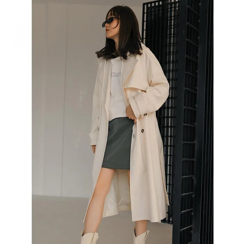 

TINT ERA 2021 Spring And Autumn New Female Black Khaki Windbreaker Jacket Long Trench Coat For Women Femme Outerwear & Coats