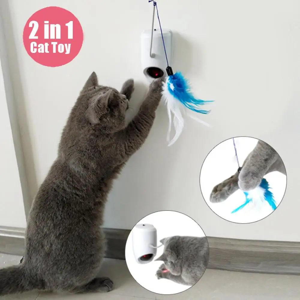 

2 in1 Electric Cat Laser Light Feather Toys Pet Kitten Auto Rotating Interactive Toys