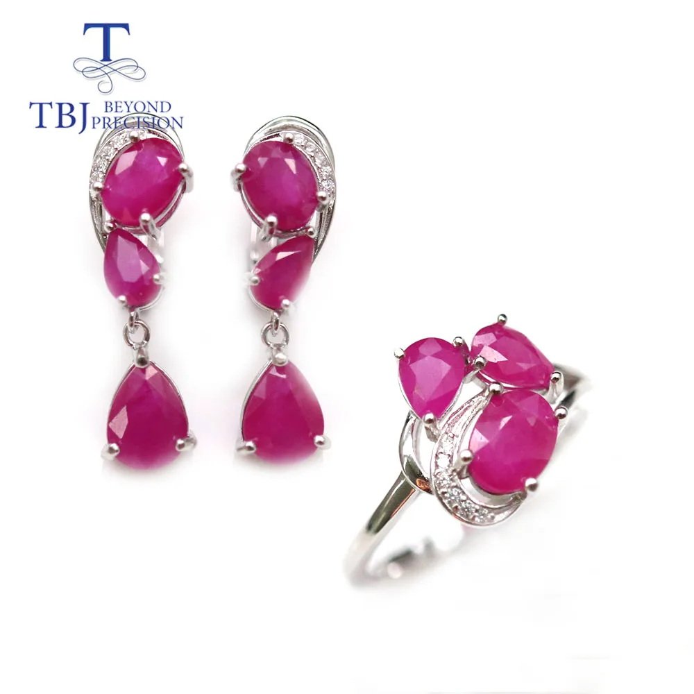 

TBJ, new natural africa ruby jewelry set gemstone clasp earring ring 925 sterling silver fine jewelry for women nice gift