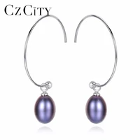 czcity big circle bohemian 925 silver earrings natural freshwater pearl women earrings white pink purple black wholesale price
