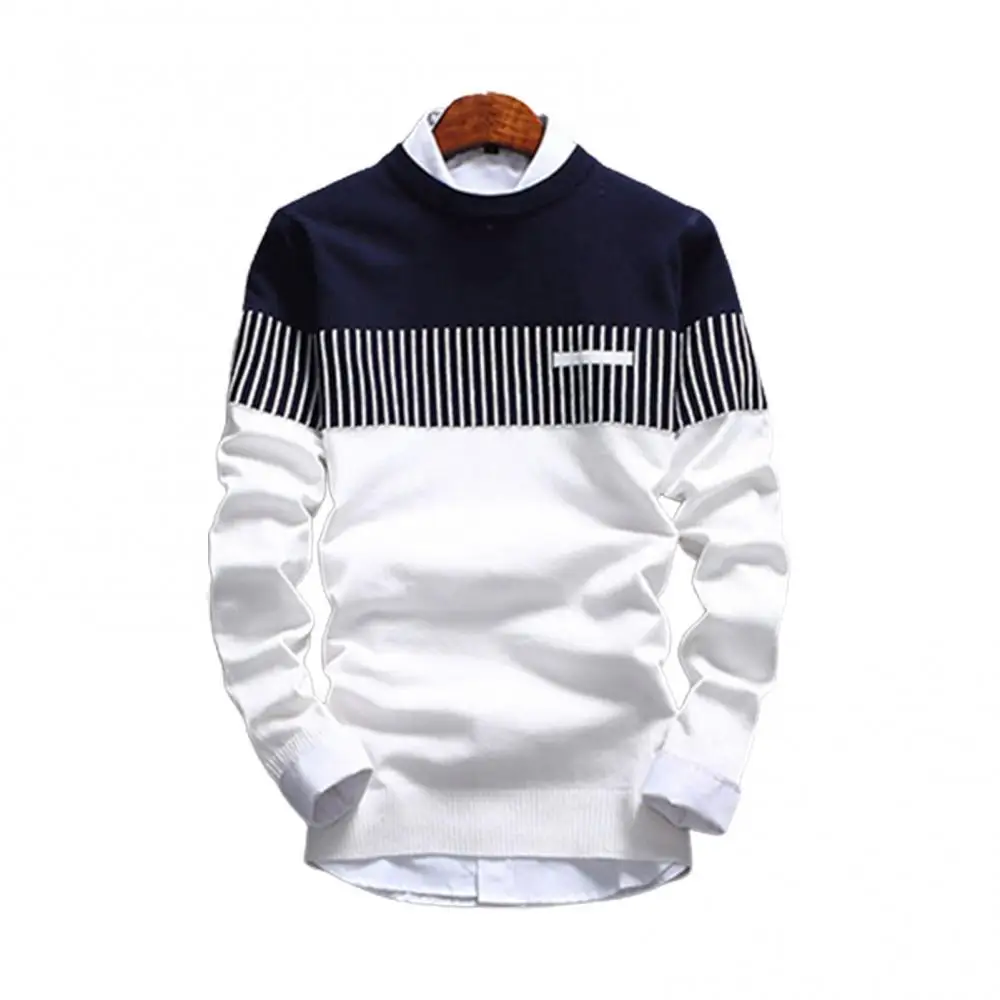 

50% Hot Sale Men's Autumn Fashion Casual Strip Color Block Knitwear Jumper Pullover Sweater