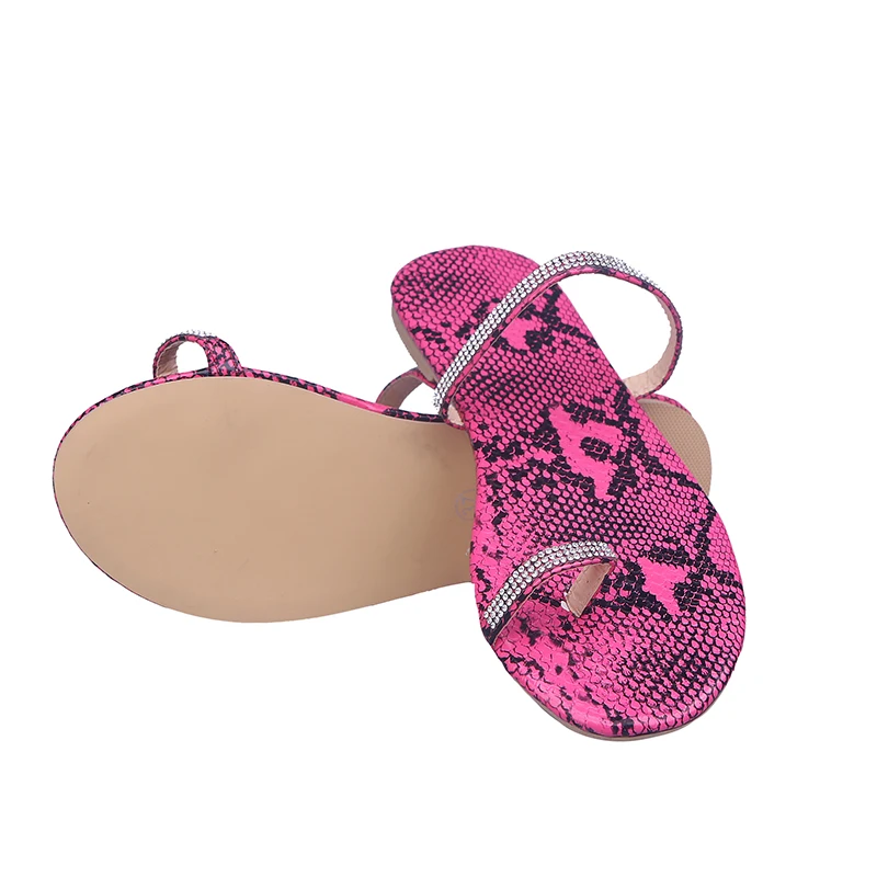 Crystal Flat Slippers Women Sandals Rainbow Snake Striped Slippers Beach Sandals 2023 Ladies Rhinestones Casual Summer Sandals