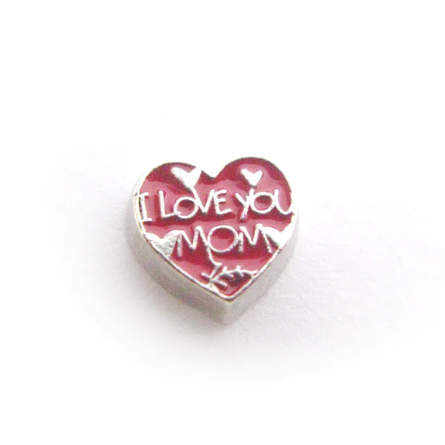 FC1311 I love mom 10 шт./лот несколько вариантов Dream Love Mom hearts плавающий медальон шармы на память для жизни медальон памяти как подарок - Цвет: FC1311 I love mom