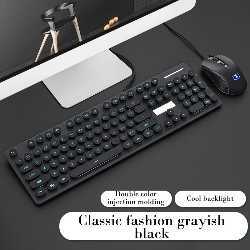 

USB Office Home Student Lightweight Waterproof Notebook Desktop Retro Punk Keyboard And Mouse Set