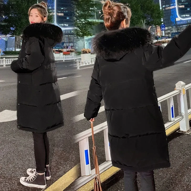 Женское зимнее пальто из хлопка средней длины свободная парка с меховым