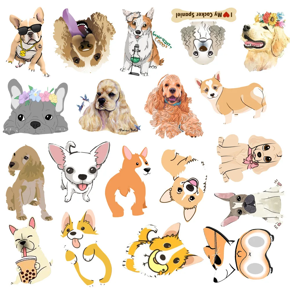 

50 PCS Cartoon Dog Stickers Cool Different Style Dogs Sticker Animals Cute Corgi Dachshund On Laptop Pet Supplies Party Kid Gift
