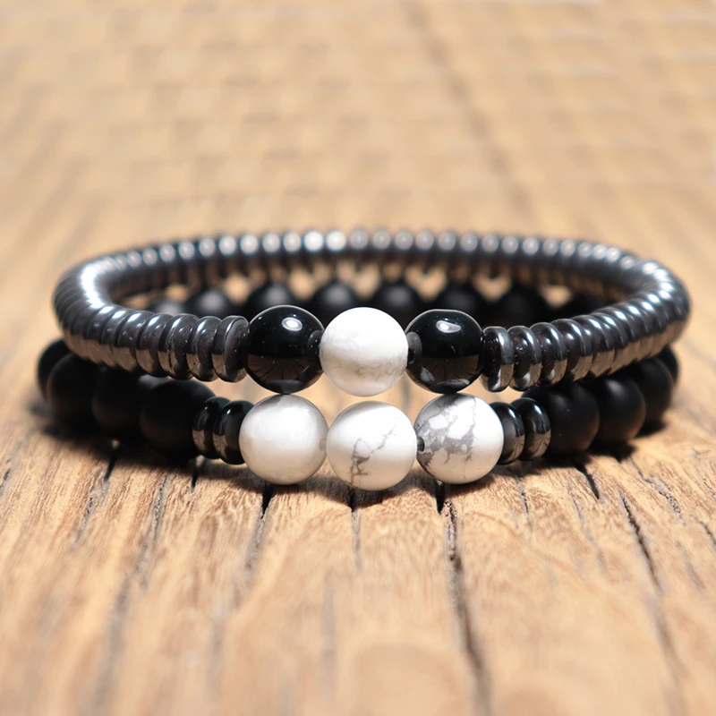 Fashion 2 Pcs/Set Natural Stone Beads Bracelet Luxury Hematite Obsidian Yoga Braclet Sets For Men Armband Mala Jewelry Bileklik | Украшения