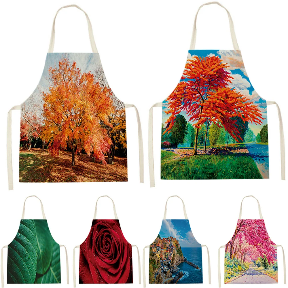 

Sunset Scenery Pinafore Coconut Tree Flowers Woman Aprons Landscape Character Apron Men and Women Household Cleaning Delantal