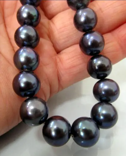 

NEW 18"10-11MM TAHITIAN NATURAL BLACK PEARL NECKLACE PERFECT ROUND