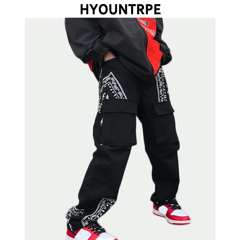 

Mens High Street Loose Pants Casual Paisley Printed Straight Trousers with Pockets Hip Hop Fashion Streetwear Jogging Pants Men