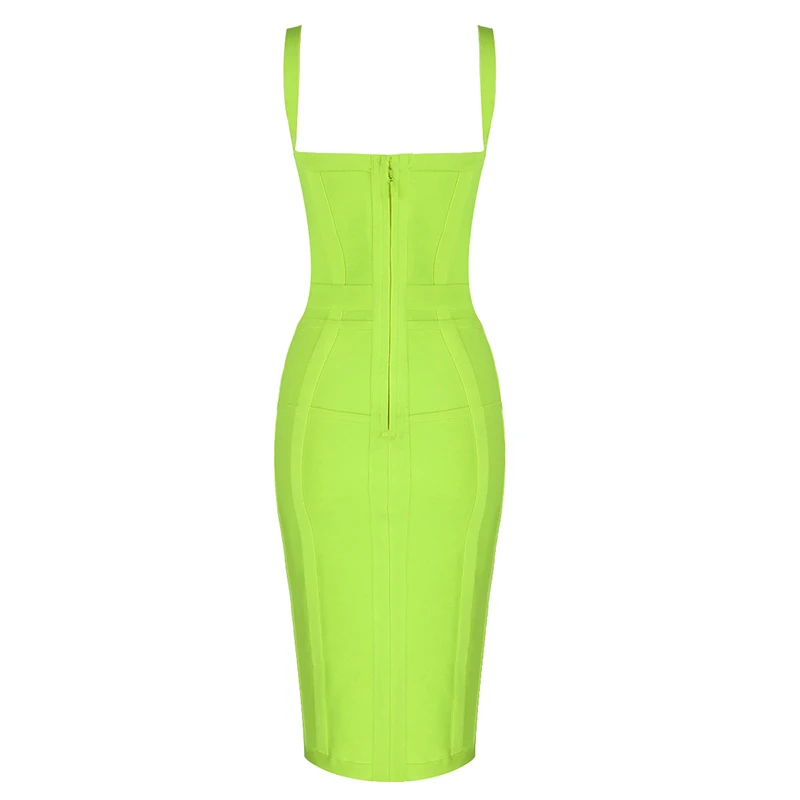 

Free Shipping Sexy Sleeveless V Neck Green Yellow Women Bodycon Bandage Dress 2021 Designer Fashion Evening Party Dress Vestido