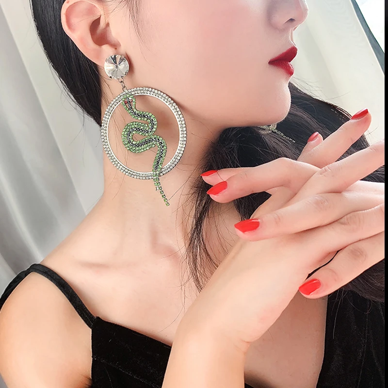 Большие круглые серьги с Зеленая змея или Блестящий долларовый кулон для Модные