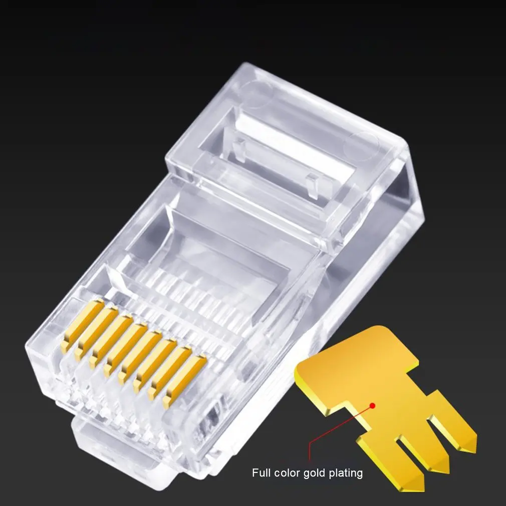 

100pcs/box RJ45 8P8C Perforated Type Super Six Crystal Head Through Hole Unshielded Pure Copper Gold-plated