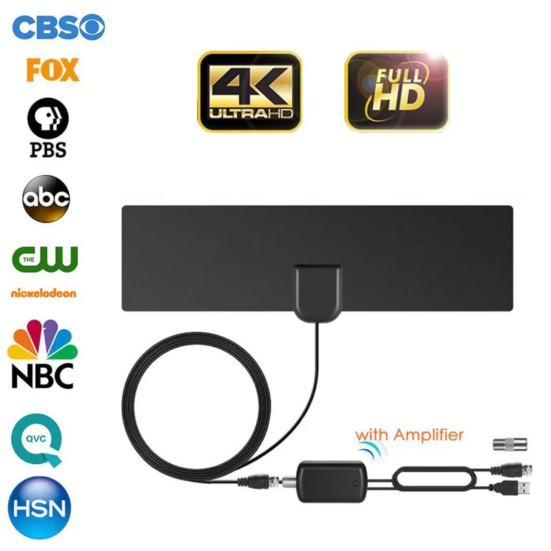 Усиленная HD цифровая ТВ антенна 80 мильный диапазон поддержка 4K VHF UHF Freeview местный