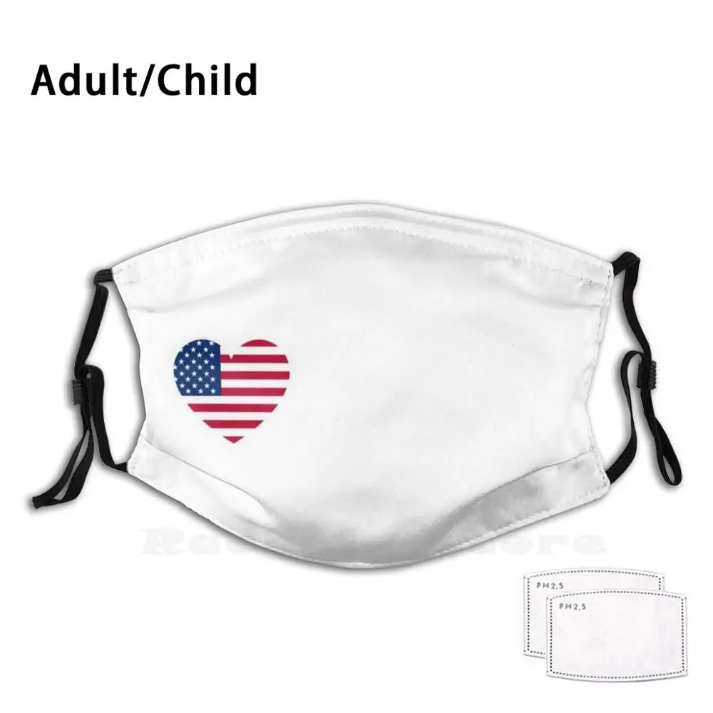 

American Heart Flag Face Mask Adult Kids Anti Dust Filter Diy Mask Protective Protective Quarantine Nurse Respiratory