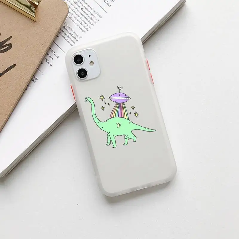 

Cartoon dinosaur Phone Case Camera Protection Bumper For iPhone11 12Pro XS X 8 7 Plus Max XR Translucent Matte Back Cover