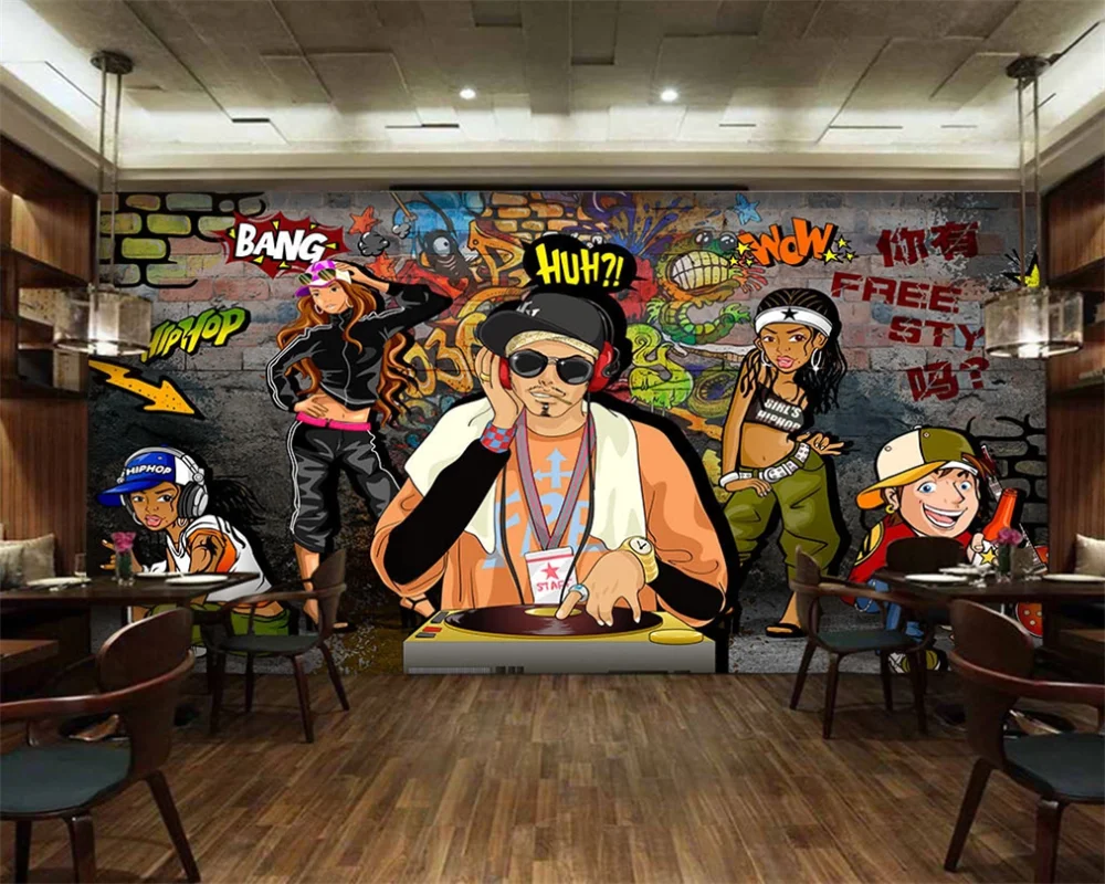 Пользовательские 3D обои росписи ретро ностальгические граффити Музыка Бар