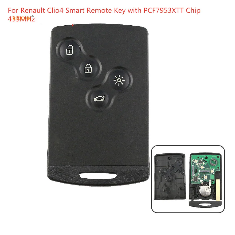 

RIOOAK New 4 button keyless Renault Remote smart key 433mhz hitag AES 7953 chip for renault Clio 4 key Hand free after 2013 key