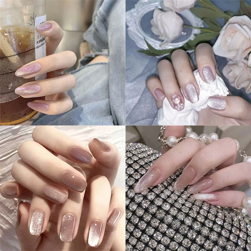

24pcs Fake Nail Wearable Fake Nails Tips Cat Eye Phototherapy Winter Autumn Nail Decor French Full Cover Wedding Manicure