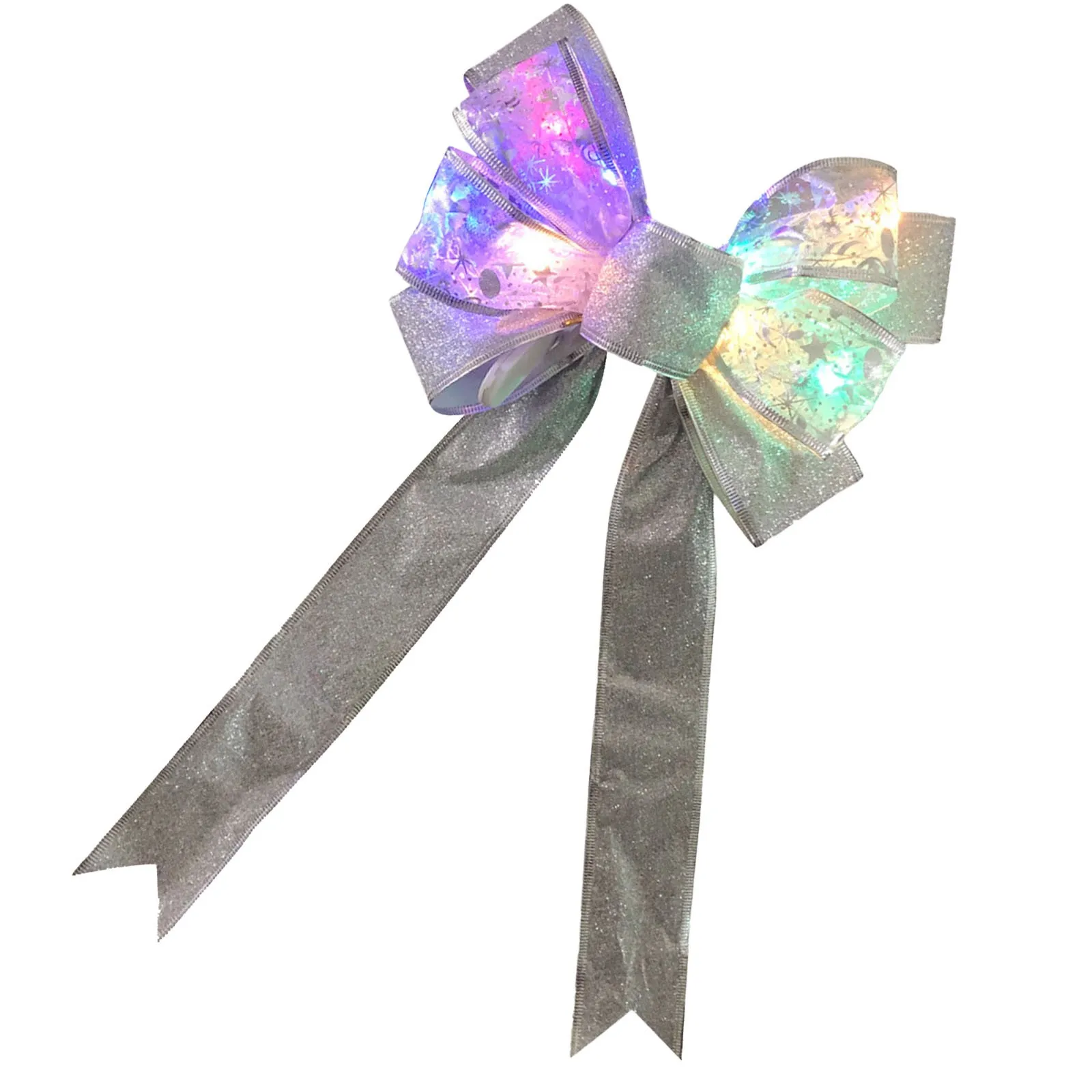 

1pc Led Lighted Bowknot Christmas Tree Topper Decorative Bows, Christmas Glitter Bow With Berries Pine Cones Needles Christmas