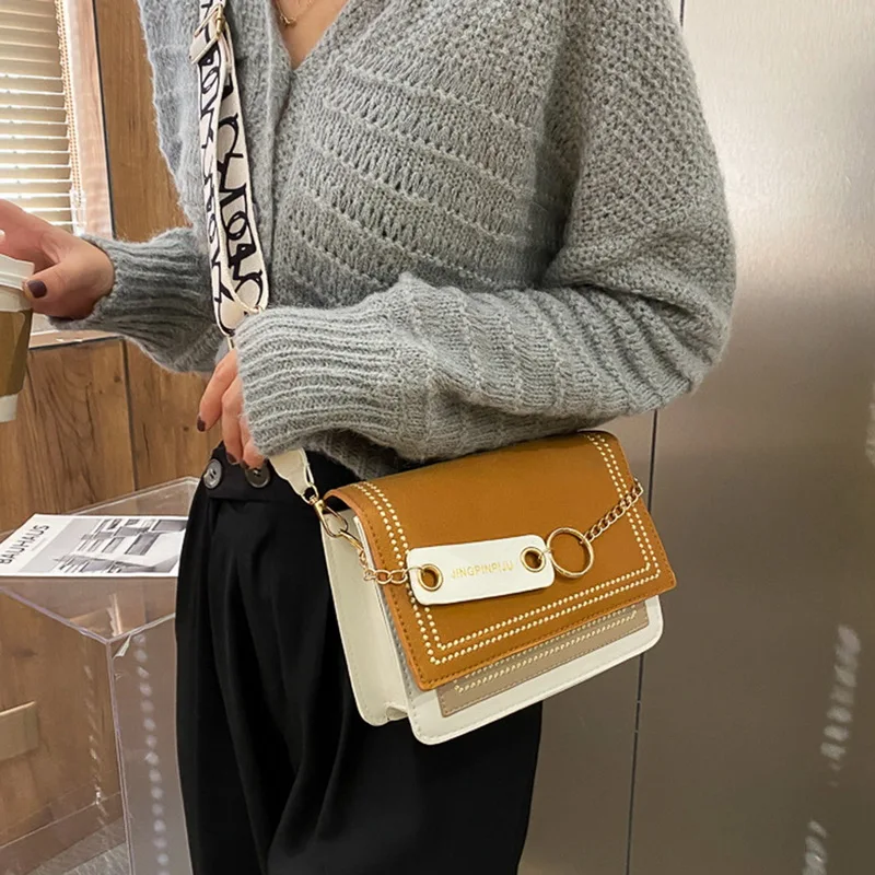 

Luxury Handbags Women's bag Matte Contrast Color Shoulder Messenger Bag Fashion Small Square Bag 2021