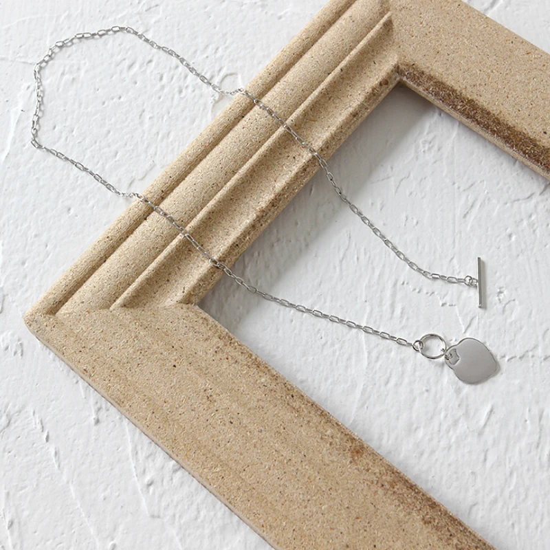 

F.I.N.S Korean100% S925 Sterling Silver INS Style Flat Love Heart Chain Necklace for Women Decoration Silver 925 Jewelry