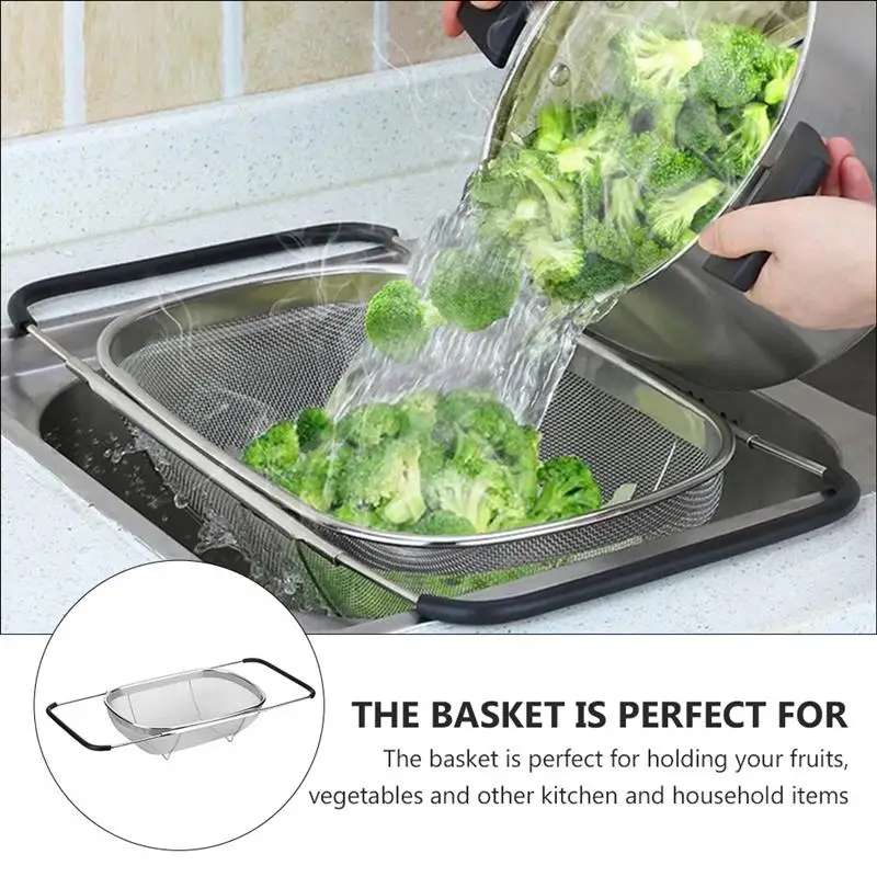 

Kitchen Drain Basket Fruit Vegetable Washing Basket Retractable Drain Basket
