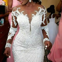 luxury mermaid arabic dubai wedding dress 2021 custom made delicate beaded bridal gown illusion long sleeves vestidos mariee
