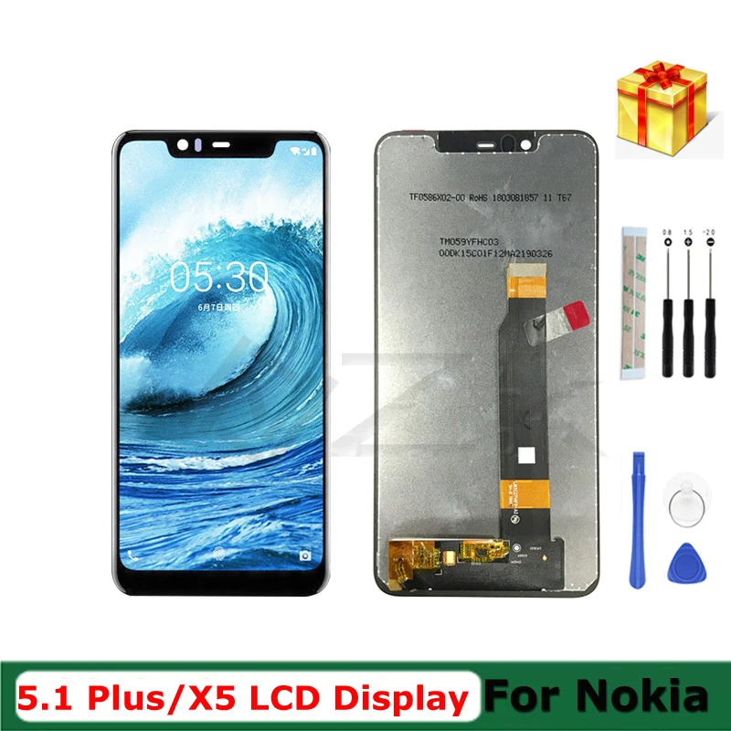

ЖК-дисплей 5,8 дюйма для Nokia 5,1 Plus, дигитайзер X5 TA-1109 TA-1053, полный комплект, запасные части, стекло, сенсорный экран