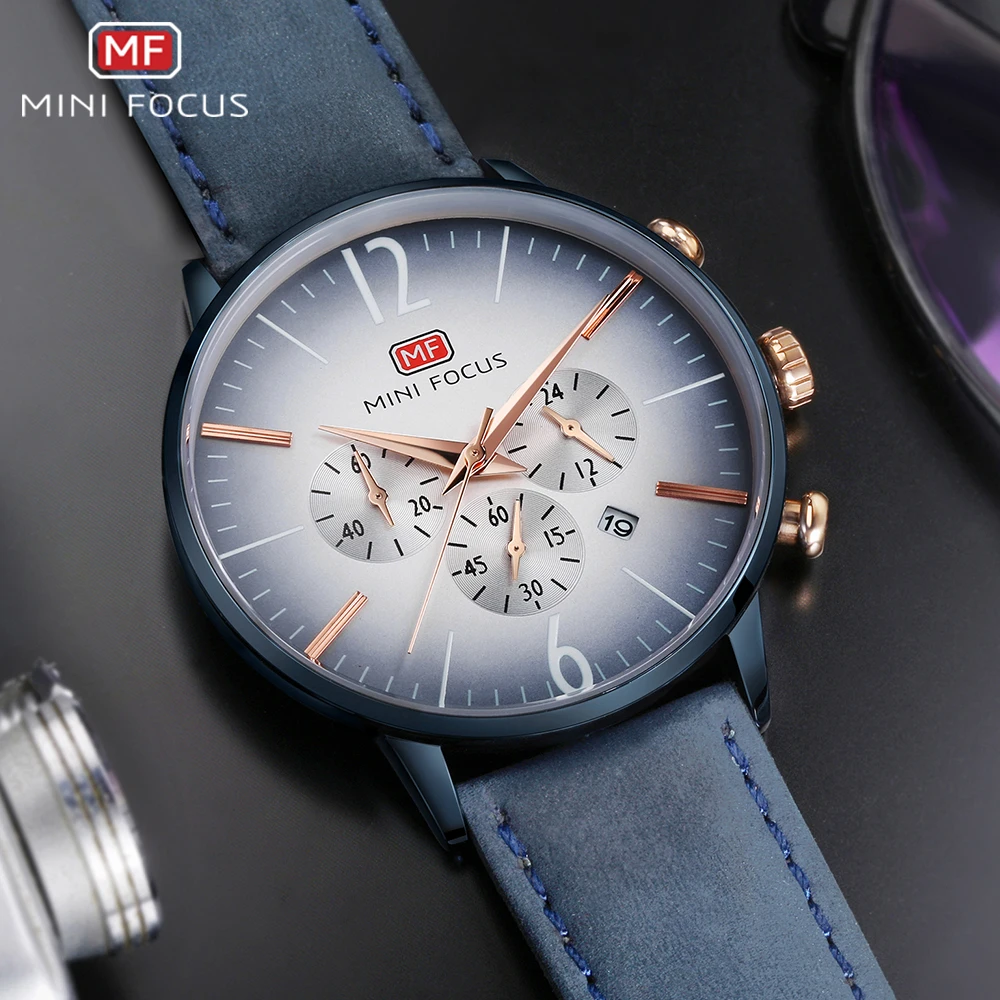 MINIFOCUS военные спортивные часы мужские кварцевые синий ремешок из натуральной