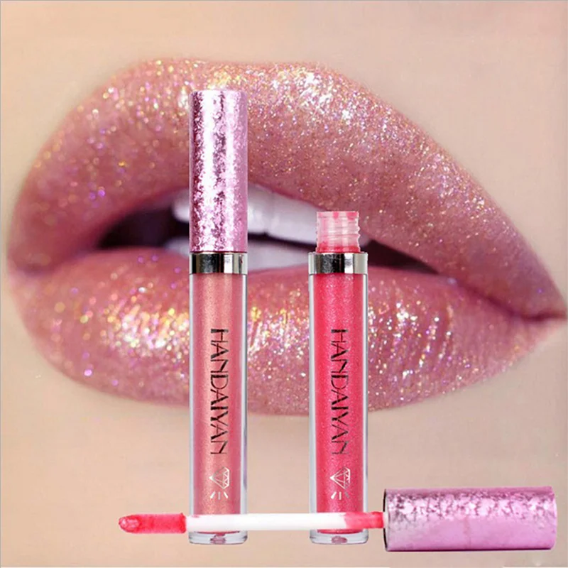 

HANDAIYAN Brand Lipstick Shiny Diamond Lip Gloss Pink Charming Glitter Liquid Lipstick Metallic Lipgloss Lasting Makeup