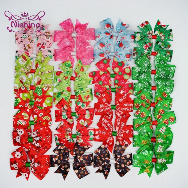 

Рождественские детские заколки для волос Nishine с бантом и принтом, милые банты с мультяшным рисунком, зажимы для волос, Детские аксессуары дл...