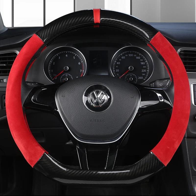 

D Shape Leather Car Steering Wheel Cover Four Seasons Steering Wheel Hubs for VW GOLF 7 8 2015 POLO JATTA Interior Accessories